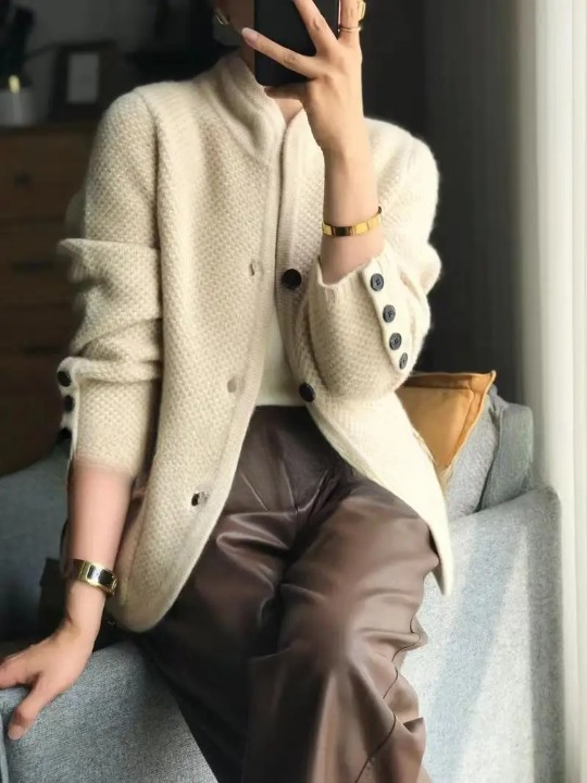 Timeless button-up cardigan graceful fit jacket for women | Elowen -6
