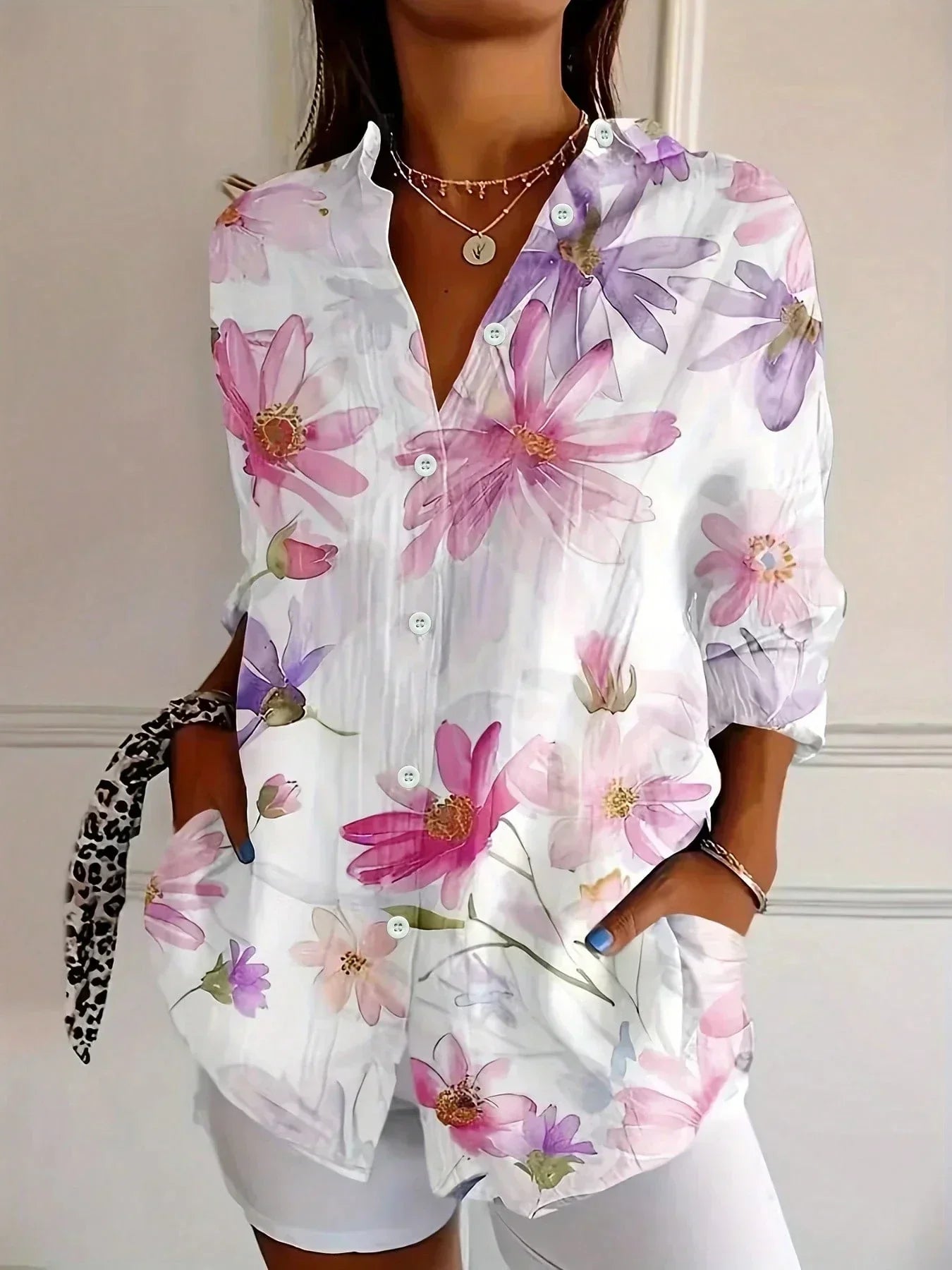 Colourful pattern everyday casual blouse for women | Astrid -4