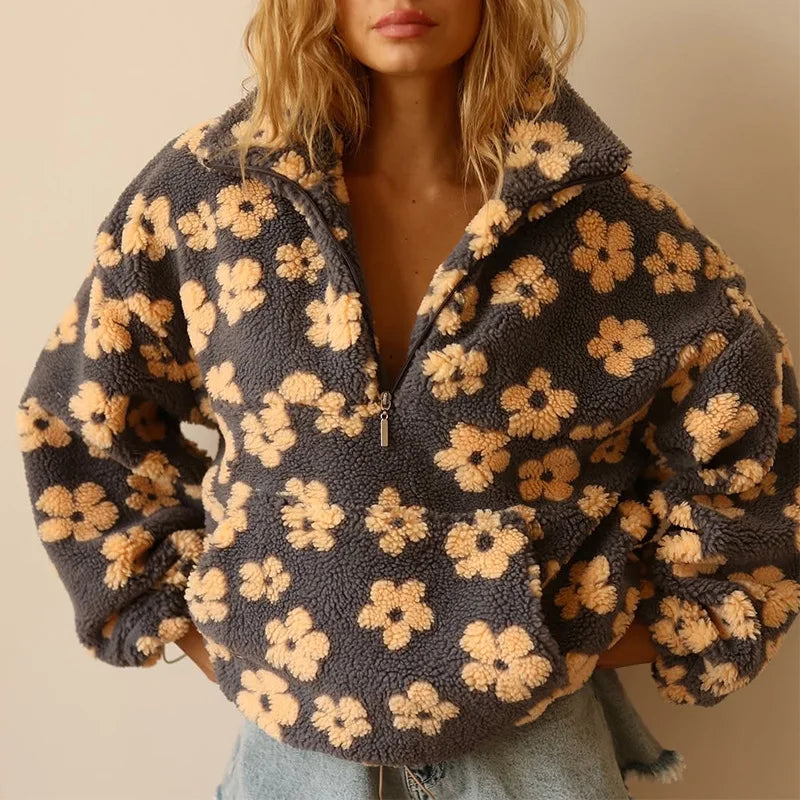 Elegant floral sherpa jumper for women | Elara -1