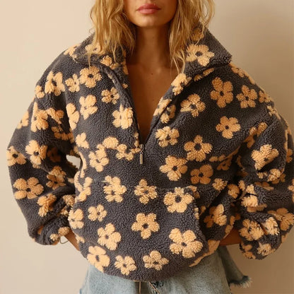 Elegant floral sherpa jumper for women | Elara -1