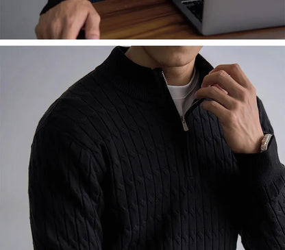 Classic cable-knit half-zip everyday jumper for men | Ellison -12