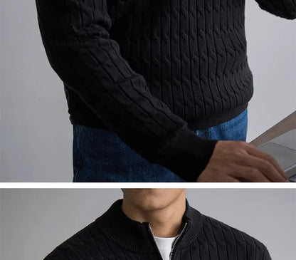 Classic cable-knit half-zip everyday jumper for men | Ellison -13