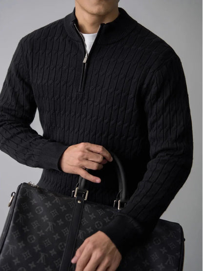 Classic cable-knit half-zip everyday jumper for men | Ellison -4
