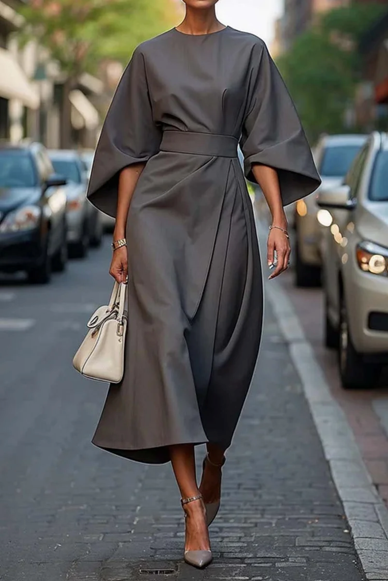 Feminine lantern-sleeve dress for women | Elowen -7