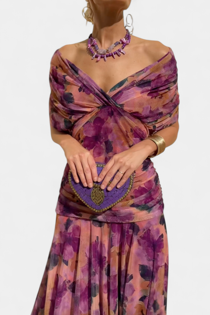 Long floral V-neck maxi dress for women | Vivian -2