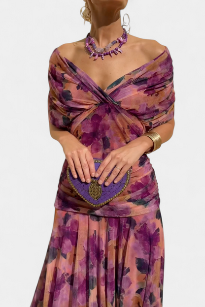 Long floral V-neck maxi dress for women | Vivian -2