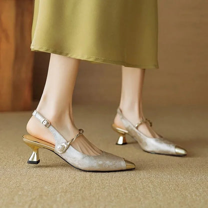 Elegant pearl strap slingback pumps for women | Elara -3