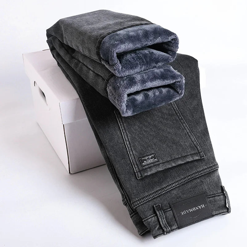 Fleece lined classic denim jeans trousers for men | Kellan -6