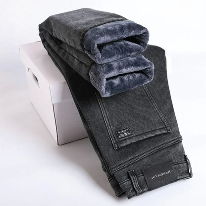 Fleece lined classic denim jeans trousers for men | Kellan -6