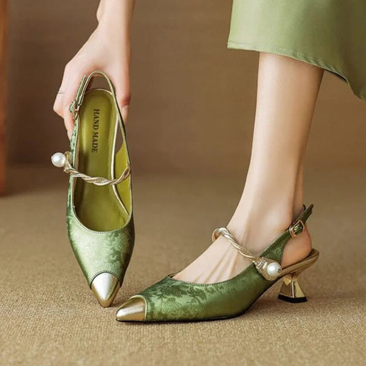 Elegant pearl strap slingback pumps for women | Elara -1
