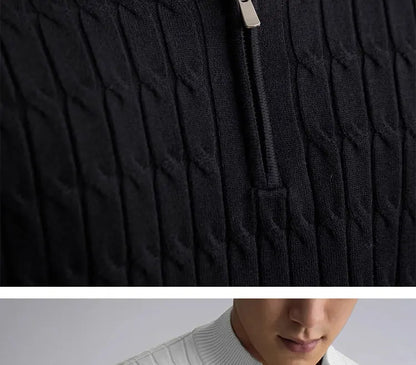 Classic cable-knit half-zip everyday jumper for men | Ellison -16