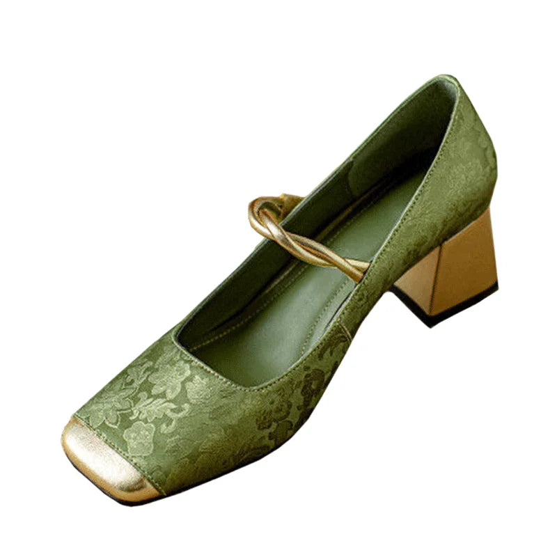 Casvian floral embossed square toe heels for women | Amara -9