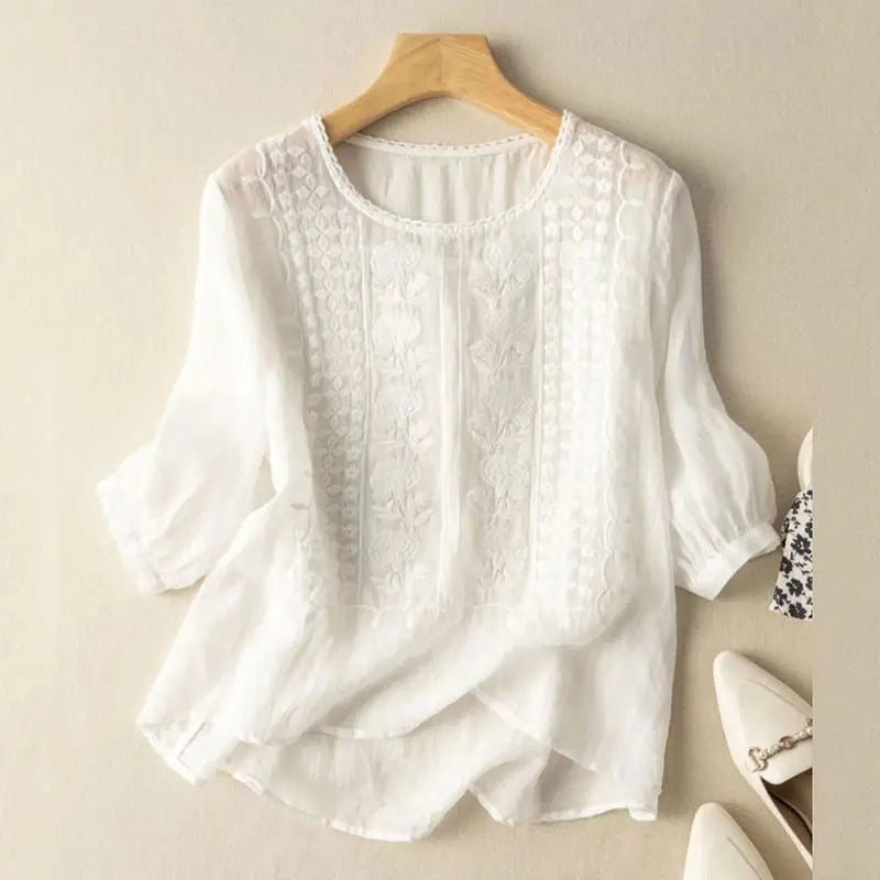 Embroidered cotton boho blouse for women | Florence -5