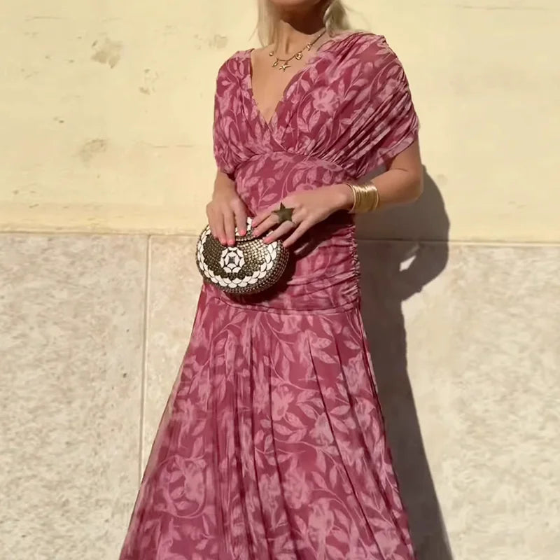 Elegeant V-neck maxi dress for women | Amara -3