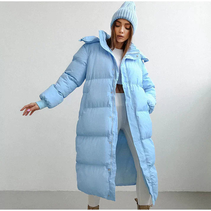 Hooded long puffer for women -3