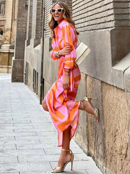 Striped midi shirt dress for women | Clarissa