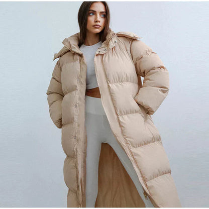 Hooded long puffer for women -4
