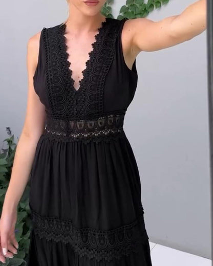 V-neck lace midi dress for women | Aurélia -7