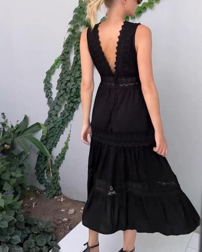 V-neck lace midi dress for women | Aurélia -8