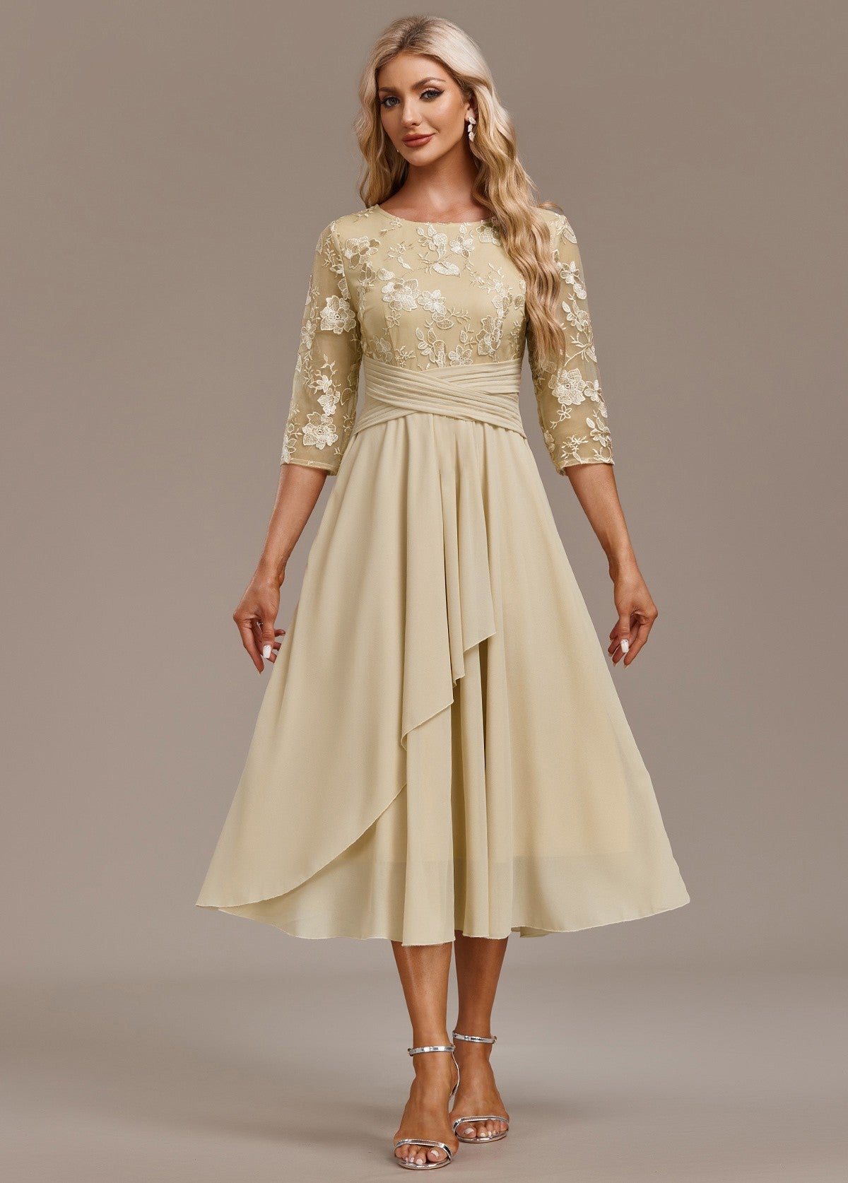 Navy lace short sleeve midi dress for women | Sophie