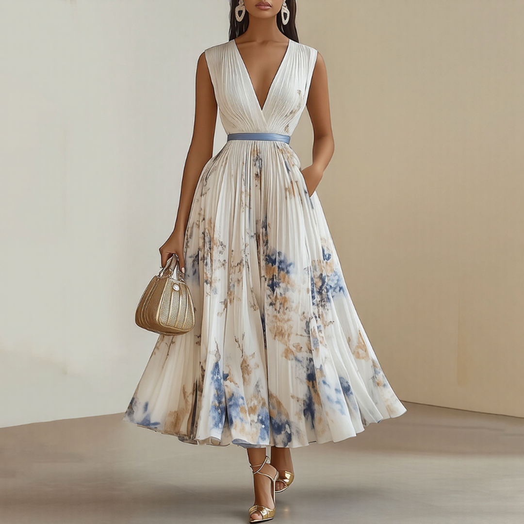 Elegant pleated everyday maxi dress for women | Rowella -7