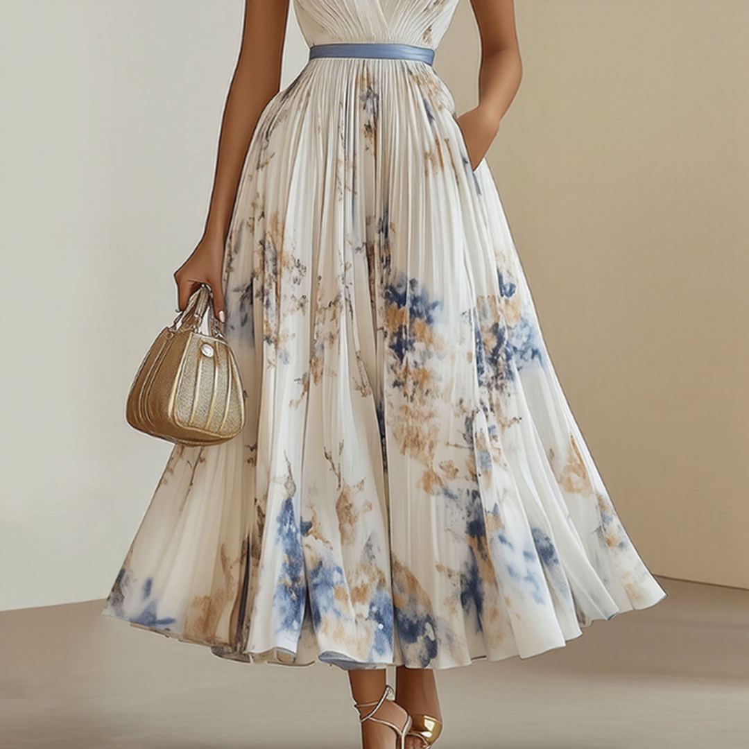 Elegant pleated everyday maxi dress for women | Rowella -9