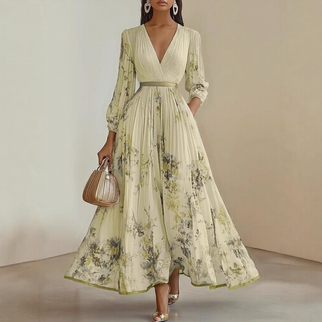 Elegant pleated everyday maxi dress for women | Rowella -6