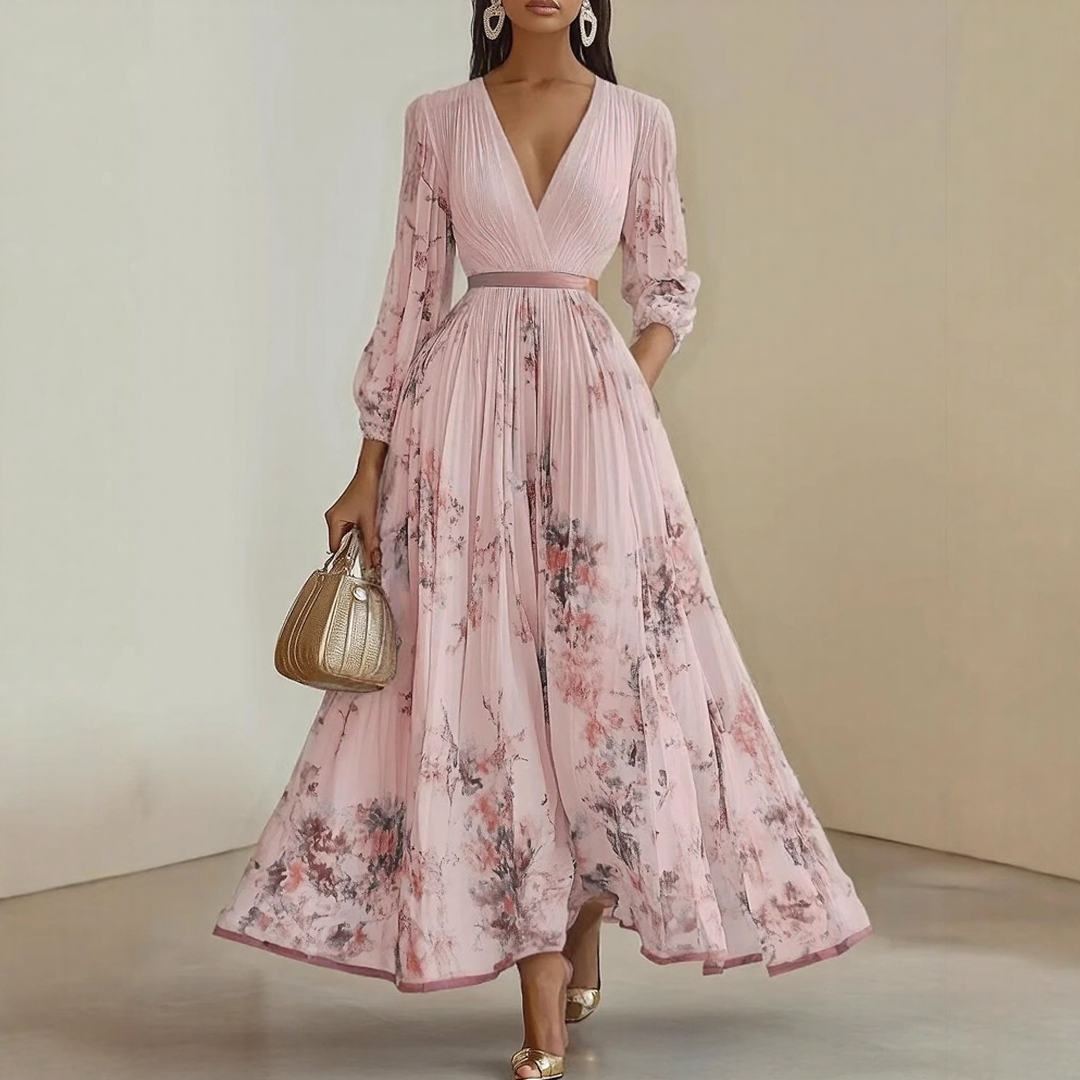 Elegant pleated everyday maxi dress for women | Rowella -2