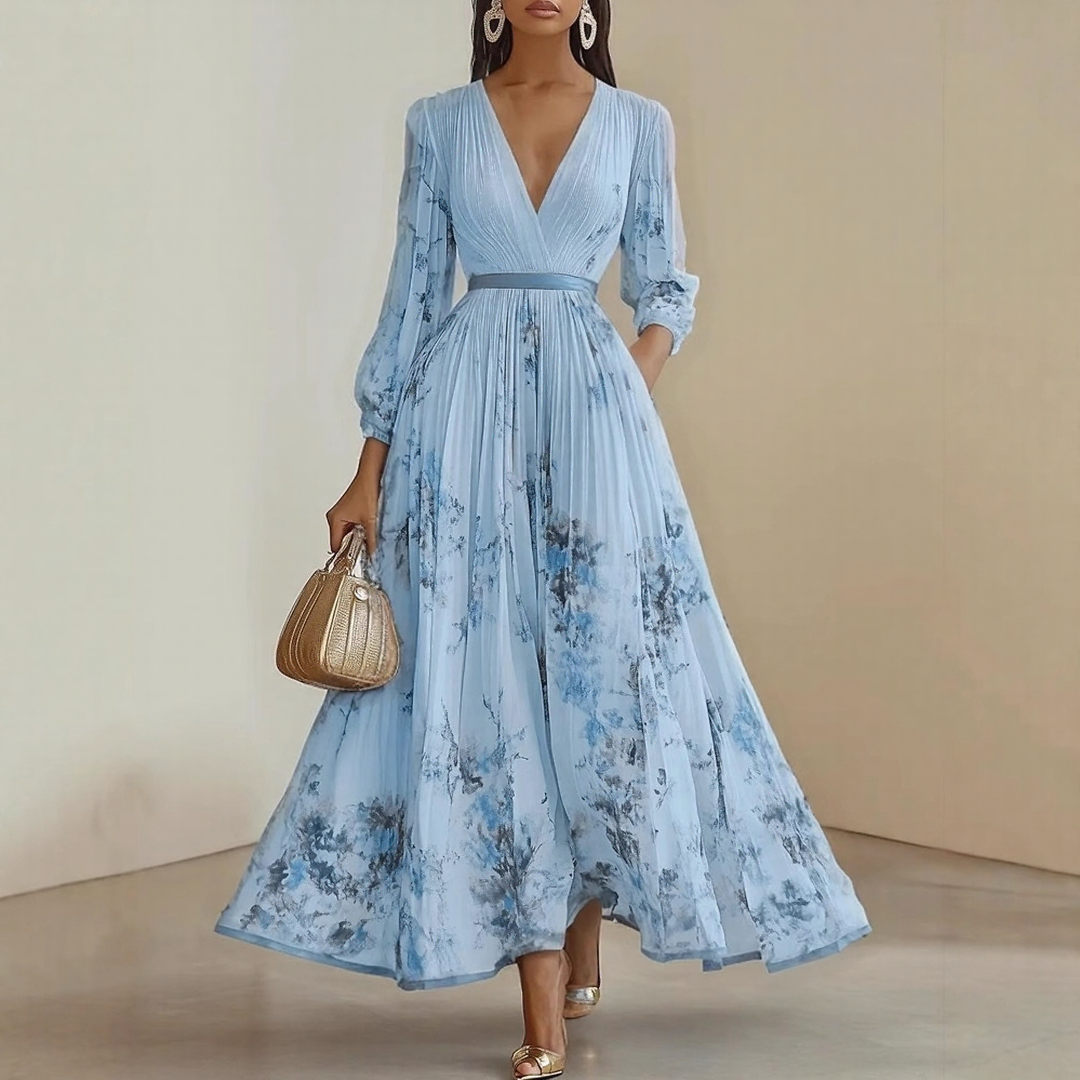 Elegant pleated everyday maxi dress for women | Rowella -5