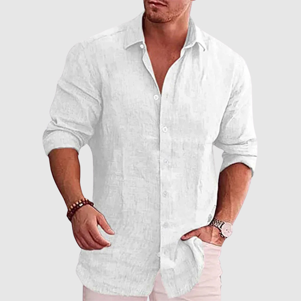 Rustic textured button-up shirt for men | Alaric -3
