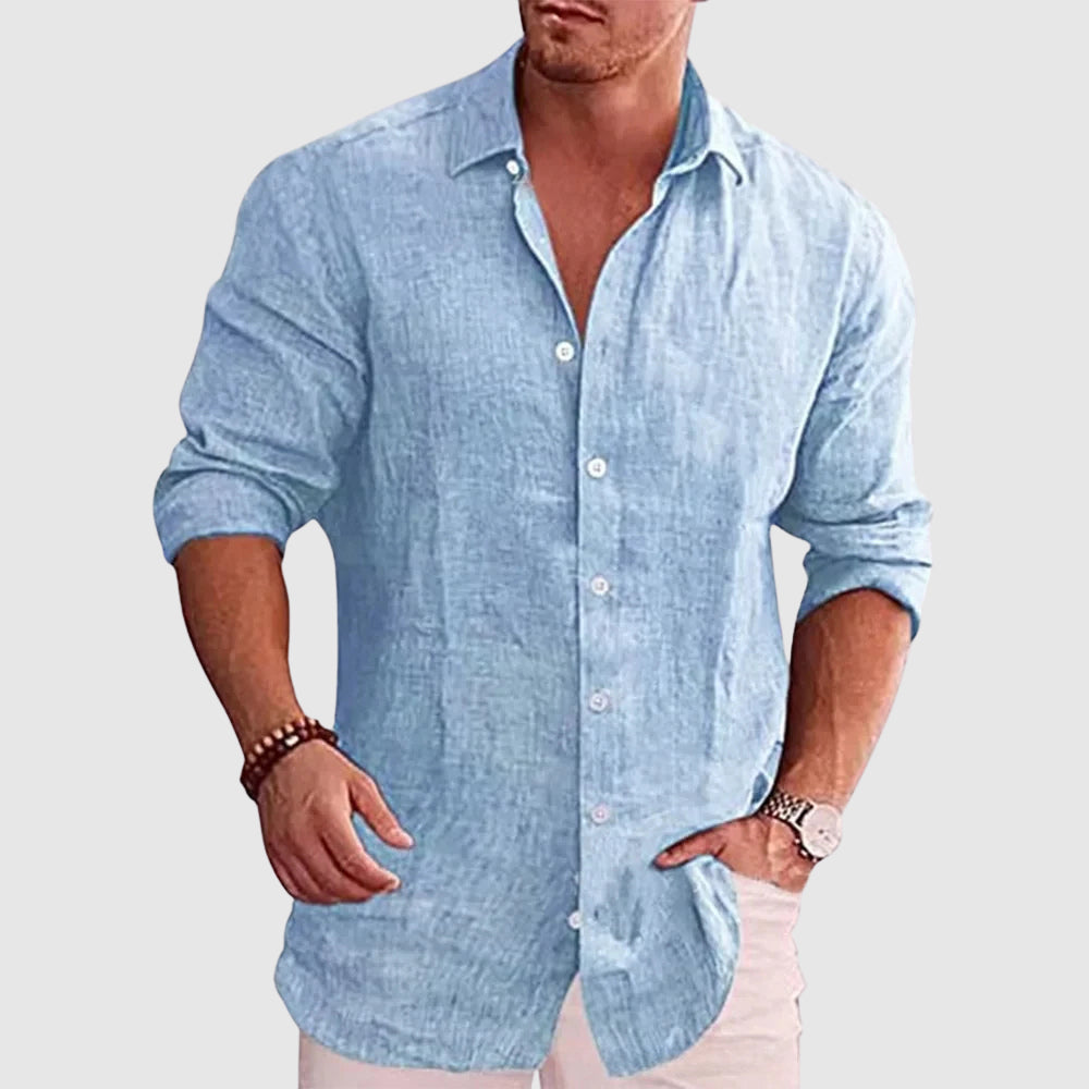 Rustic textured button-up shirt for men | Alaric -1