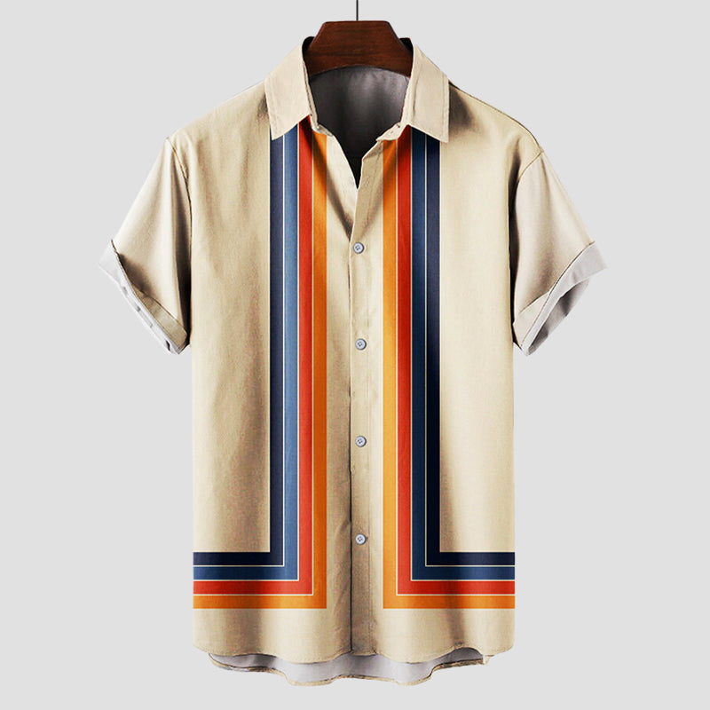 Retro striped short-sleeve shirt for men | Matteo -1
