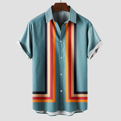 Retro striped short-sleeve shirt for men | Matteo -4
