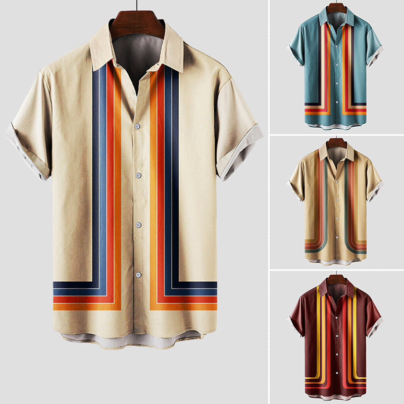 Retro striped short-sleeve shirt for men | Matteo -5