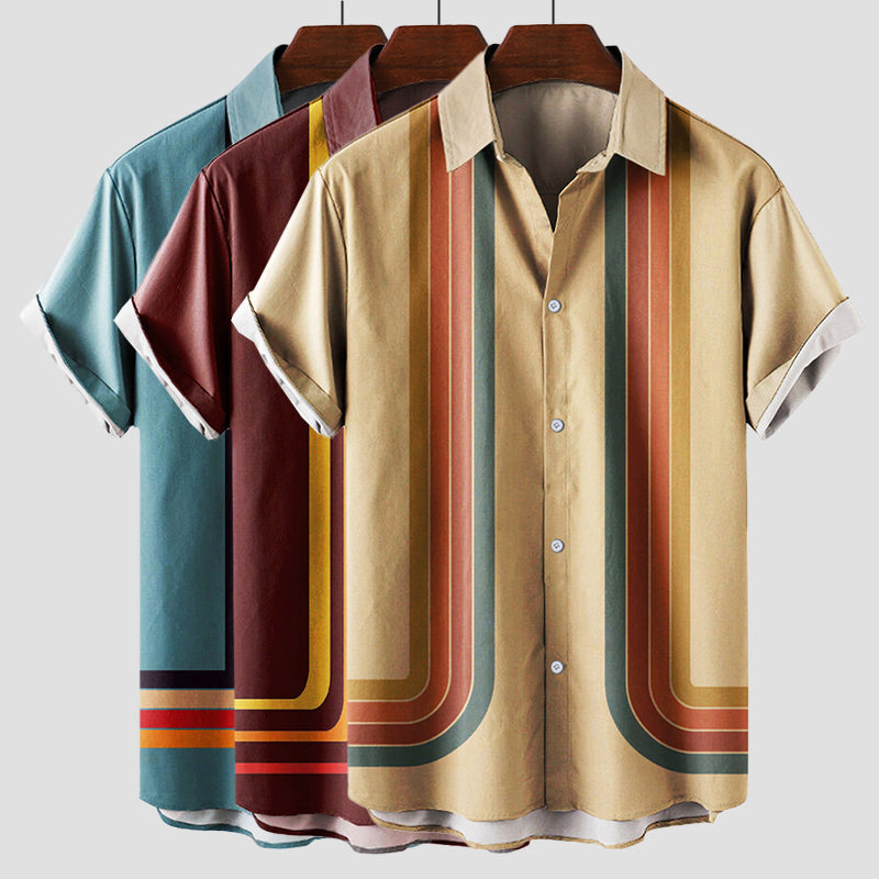 Retro striped short-sleeve shirt for men | Matteo -6