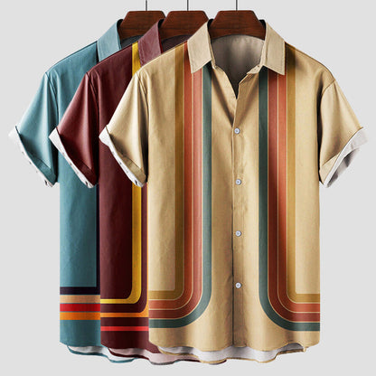 Retro striped short-sleeve shirt for men | Matteo -6