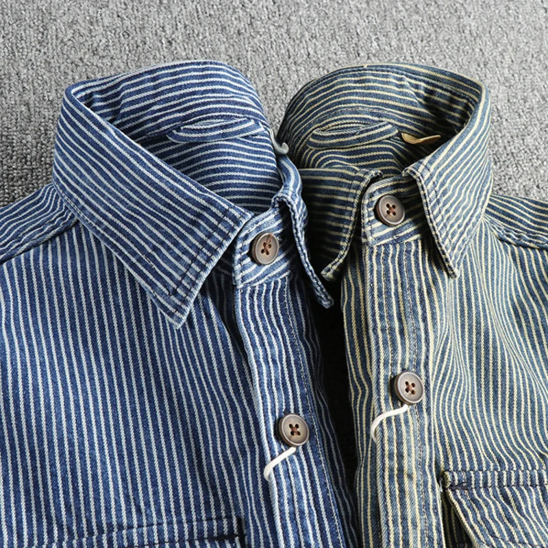 Vintage striped button-up shirt for men | Nolan -5