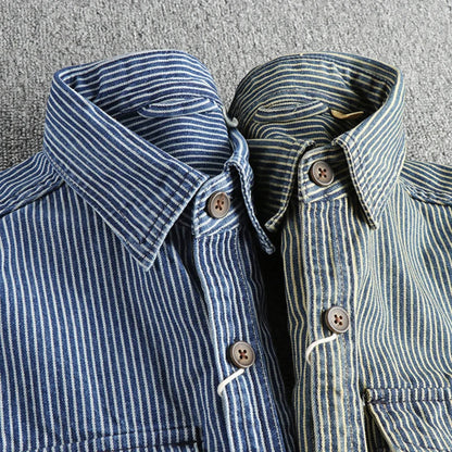 Vintage striped button-up shirt for men | Nolan -5