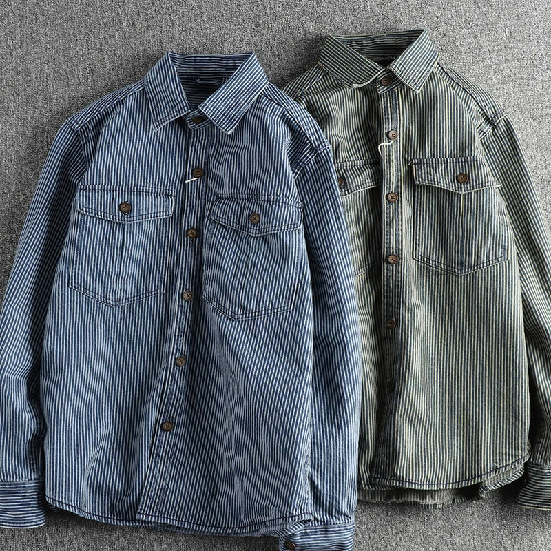 Vintage striped button-up shirt for men | Nolan -4