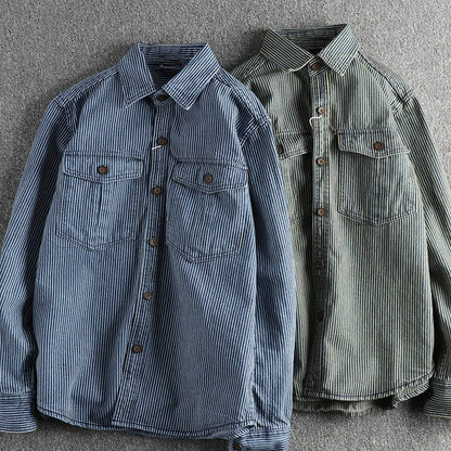 Vintage striped button-up shirt for men | Nolan -4
