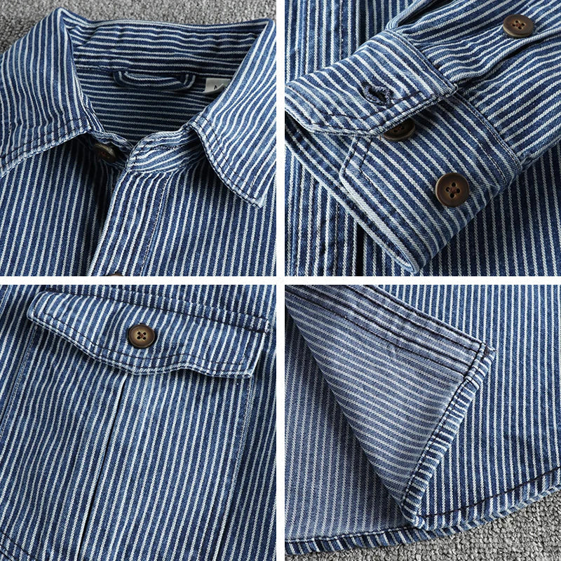 Vintage striped button-up shirt for men | Nolan -6