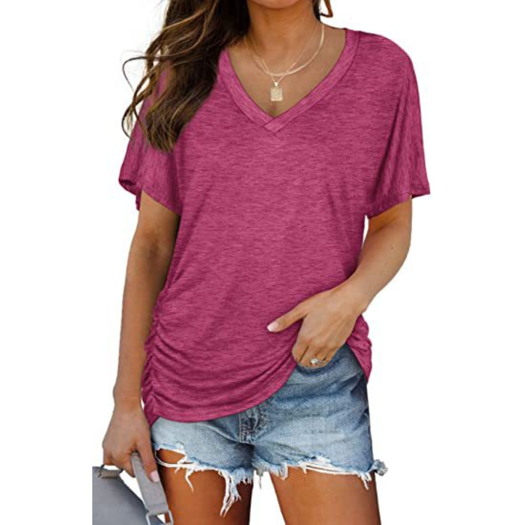 Classic V-neck loose-fit everyday shirt for women | Eily -9