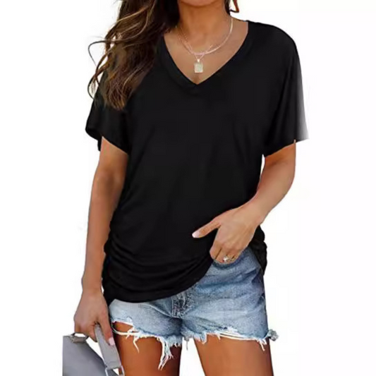 Classic V-neck loose-fit everyday shirt for women | Eily -1