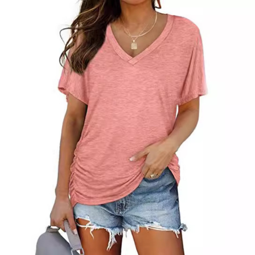 Classic V-neck loose-fit everyday shirt for women | Eily -4
