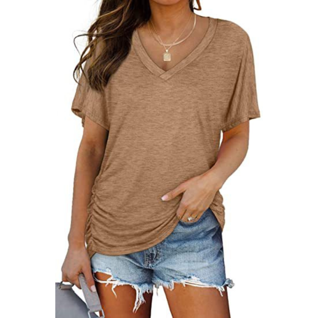 Classic V-neck loose-fit everyday shirt for women | Eily -5