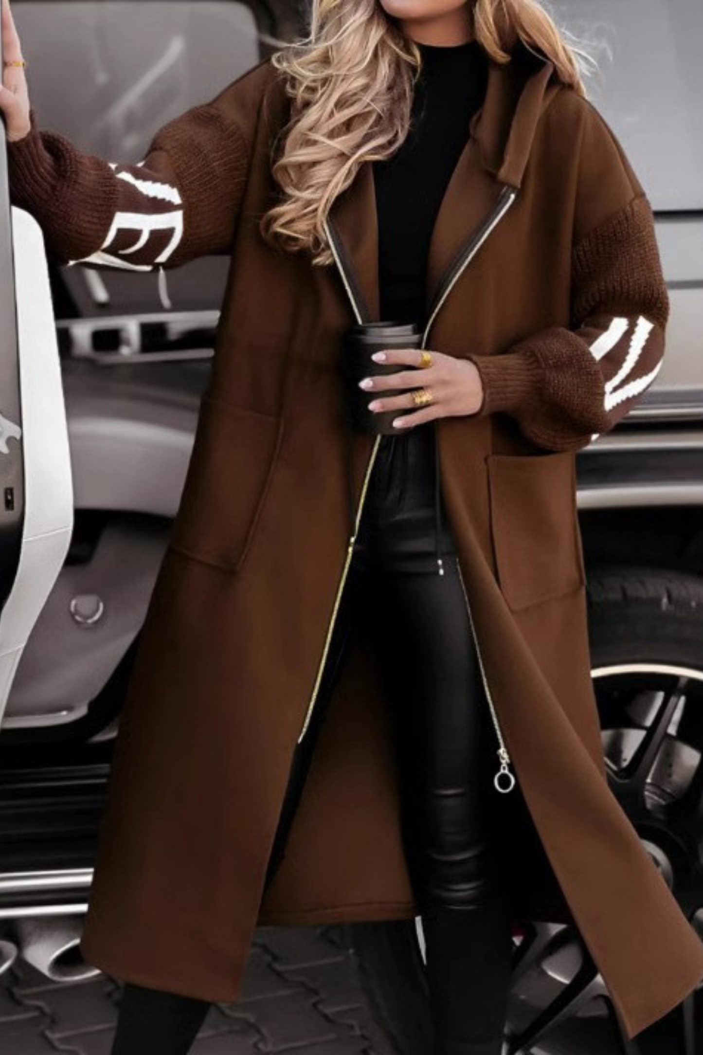 Hooded jacket with knitted sleeves for women | Peggy
