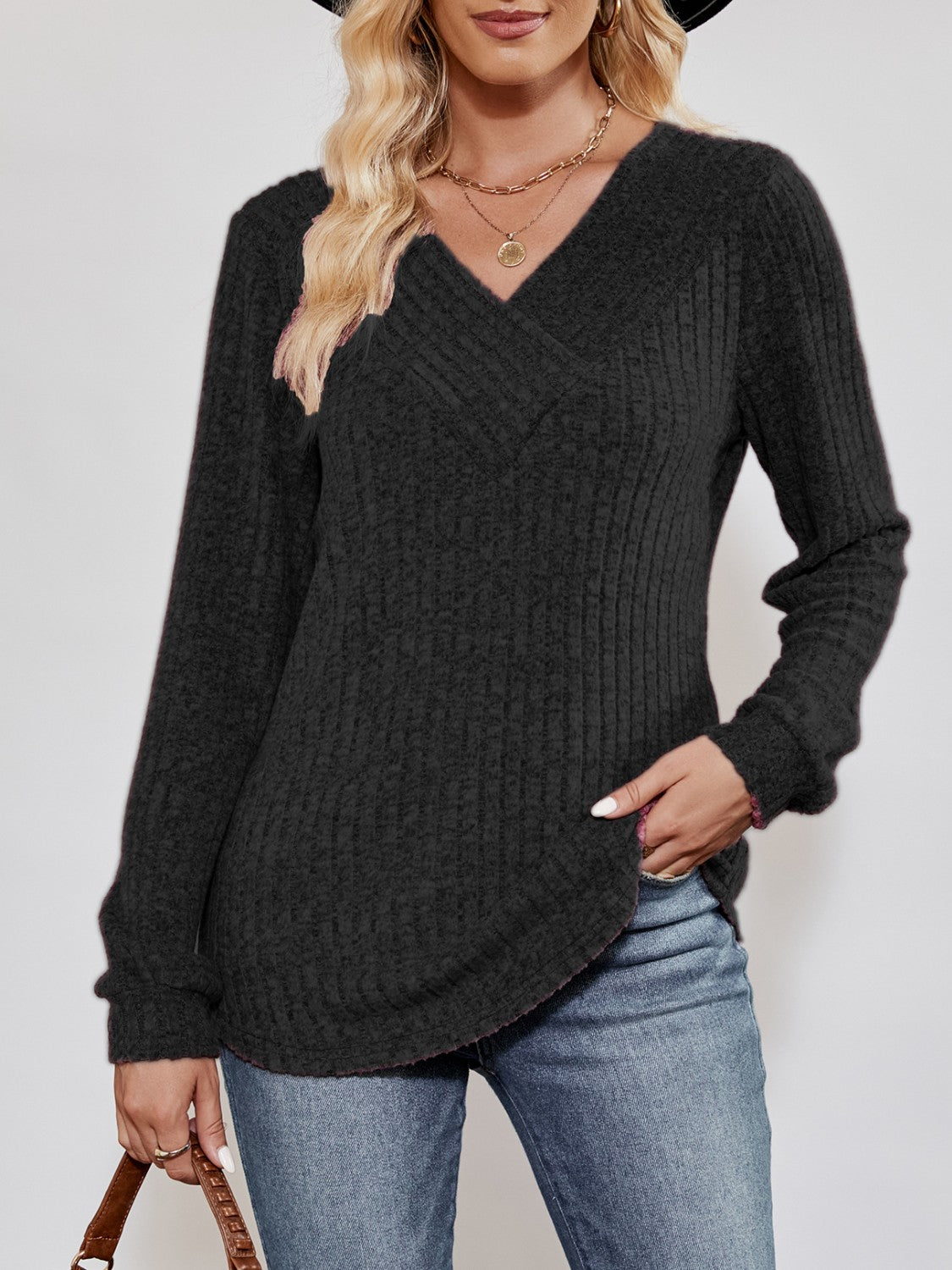 Haut ribbed long jumper for women -11
