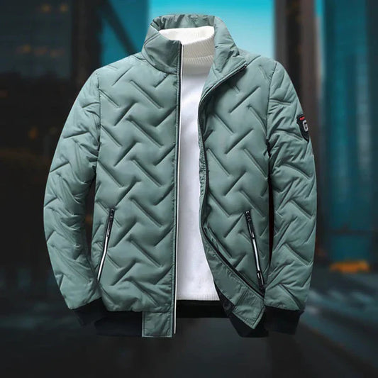 Veste matelassée verte pour homme avec col montant, style urbain moderne