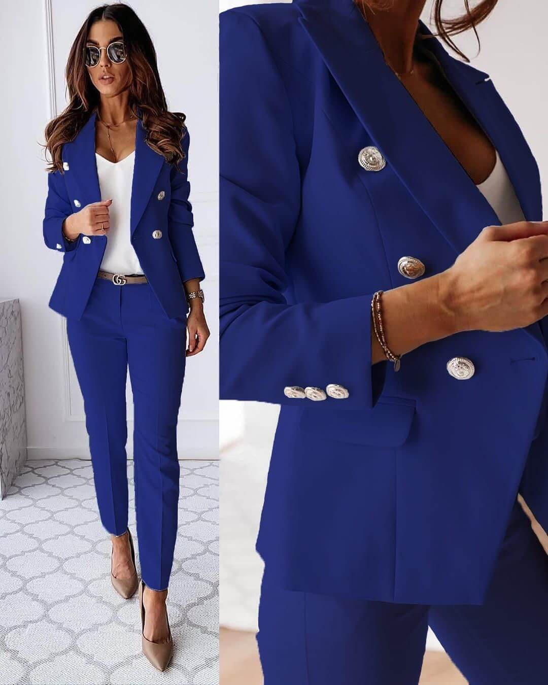 Tailored jacket trousers suit set for women | Elena -5