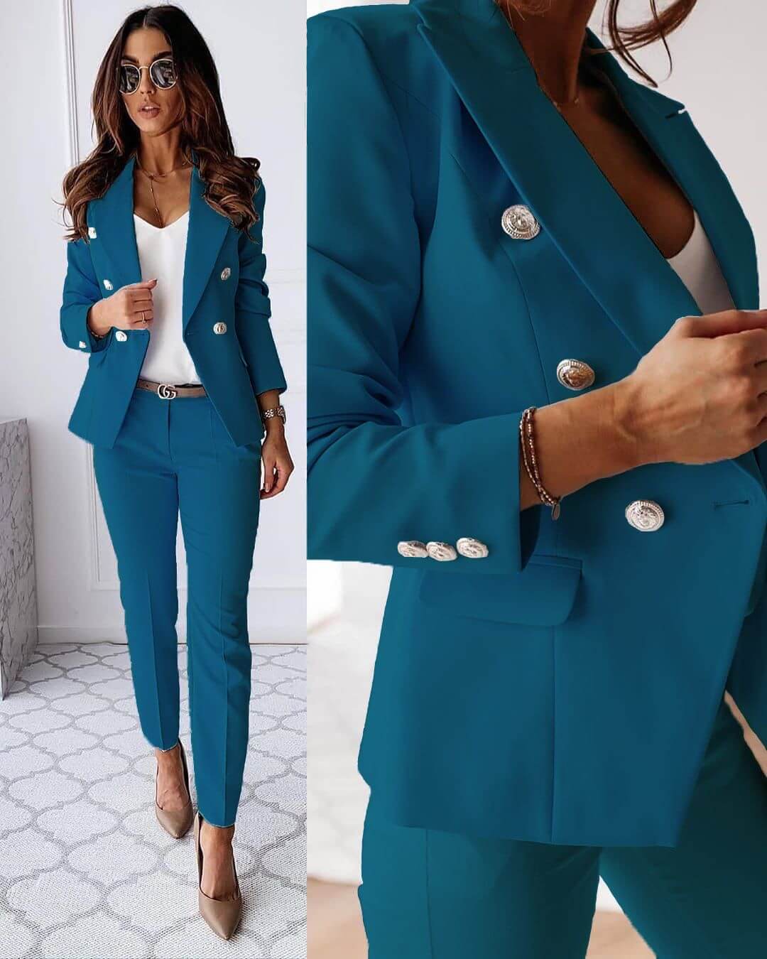 Tailored jacket trousers suit set for women | Elena -4